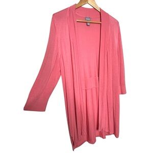 🩷Chicos women size 2 medium coral pink duster cardigan open front